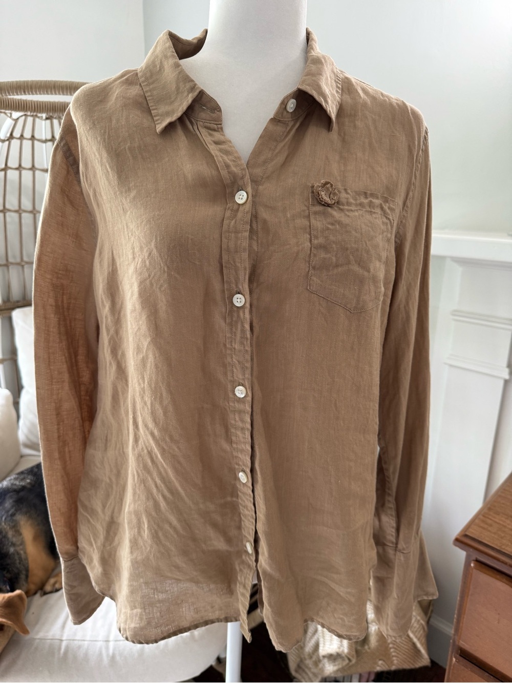 Alex Mill‎ Tan Linen Button Down Shirt Relaxed Fit Size XL